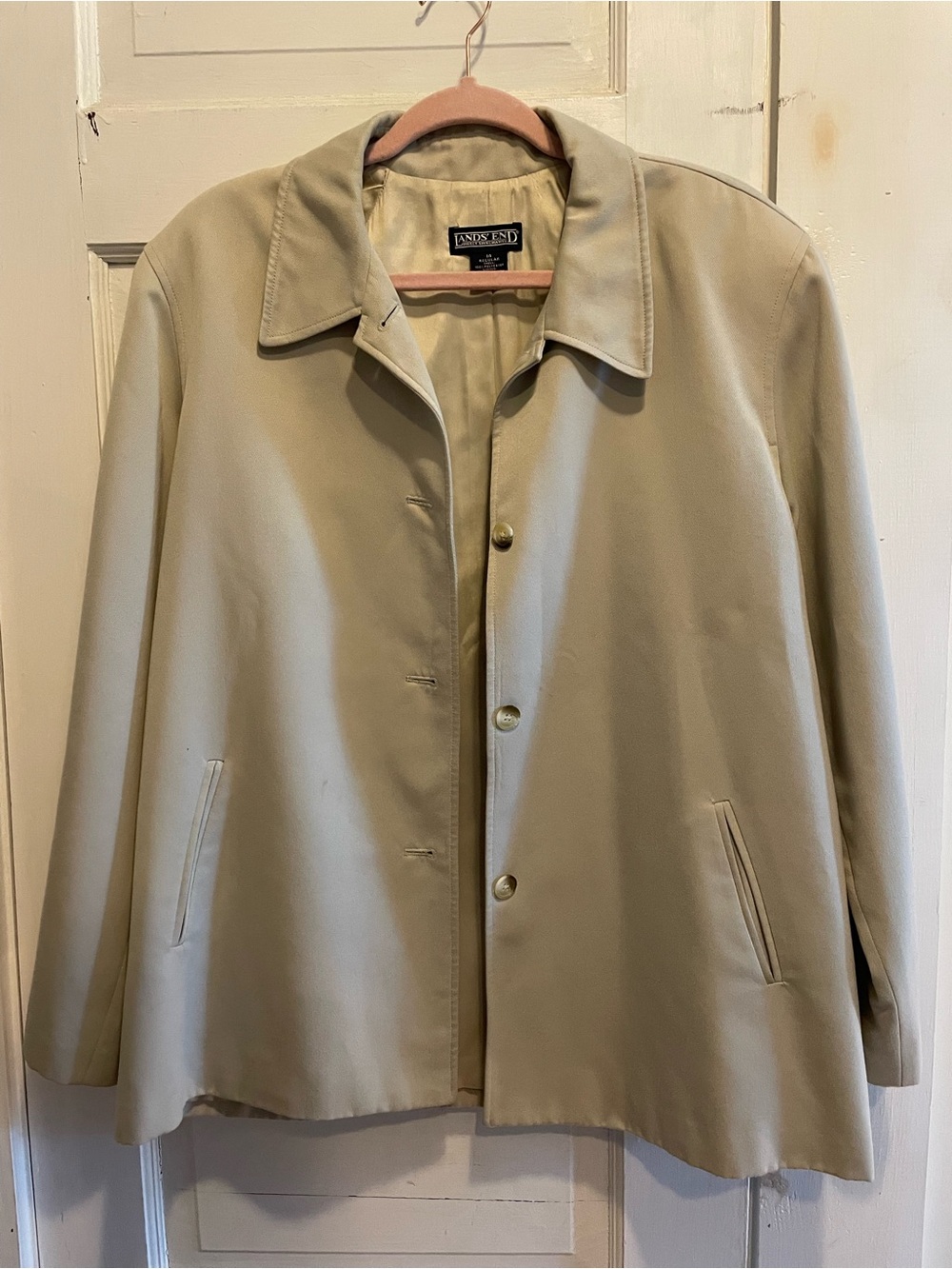 Vintage Lands’ End Made in USA Car Coat Jacket Khaki Size 14